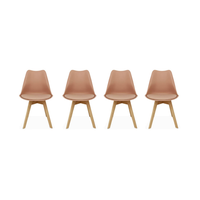 Lot de 4 chaises scandinaves. pieds bois de hêtre. chaises 1 place. vieux rose