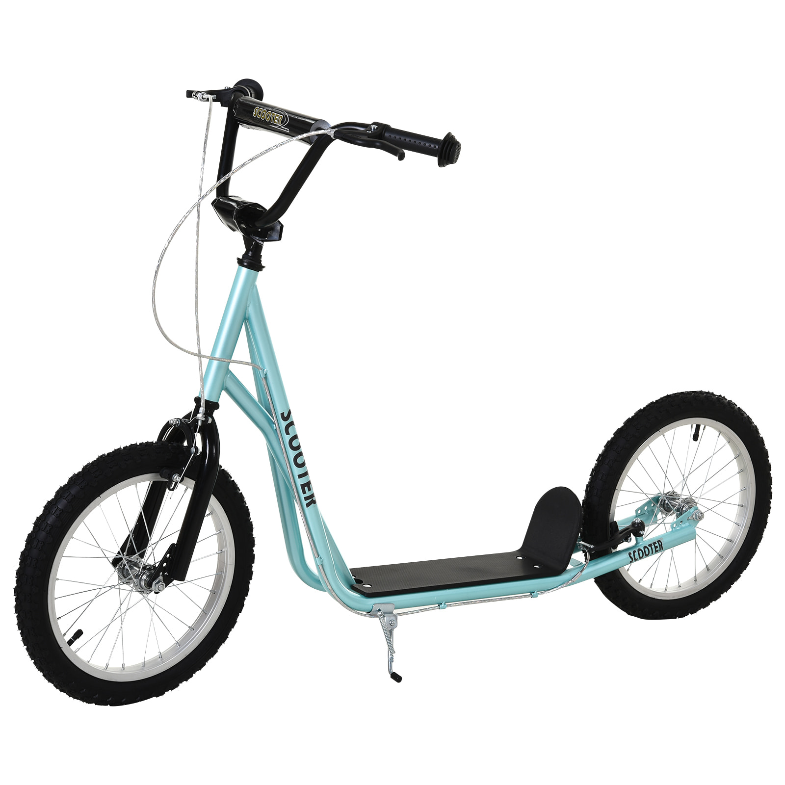 Patinete para Niños +5 Años, Patinete Infantil de 2 Ruedas, con Manillar Ajustable en Altura, 2 Neumáticos de Caucho Inflable, Doble Freno, Carga 100 kg, 139x58x90-96 cm, Azul Claro
