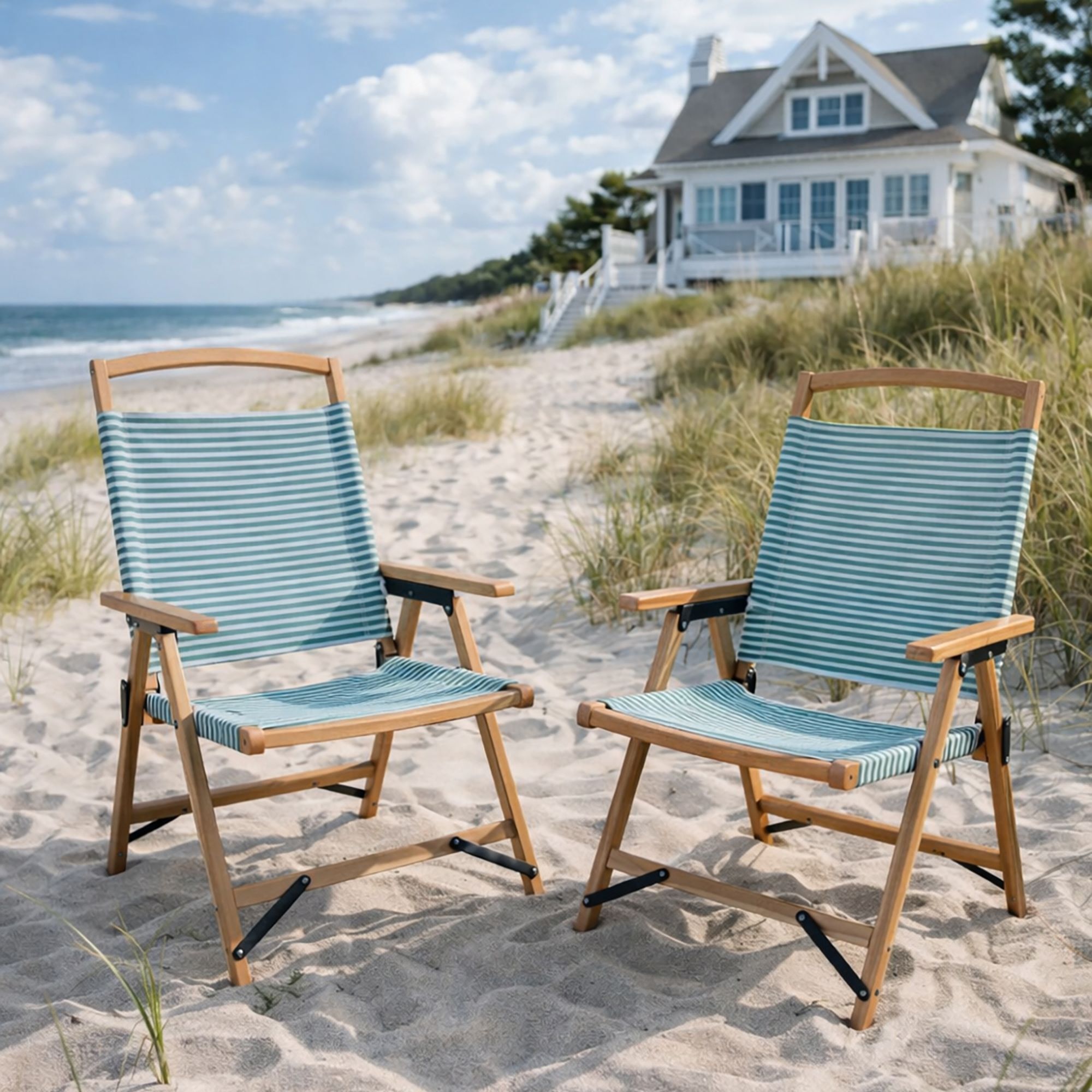 Chaise de plage en toile vert à rayures PLAYA