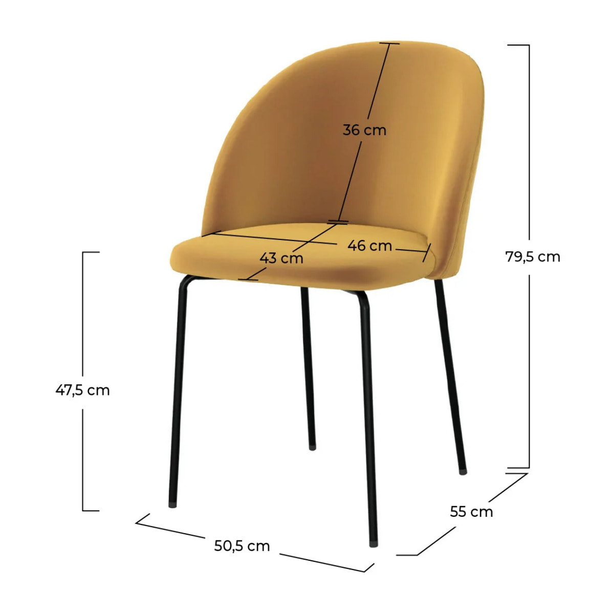 Lot de 2 chaises en velours jaune moutarde - Karl