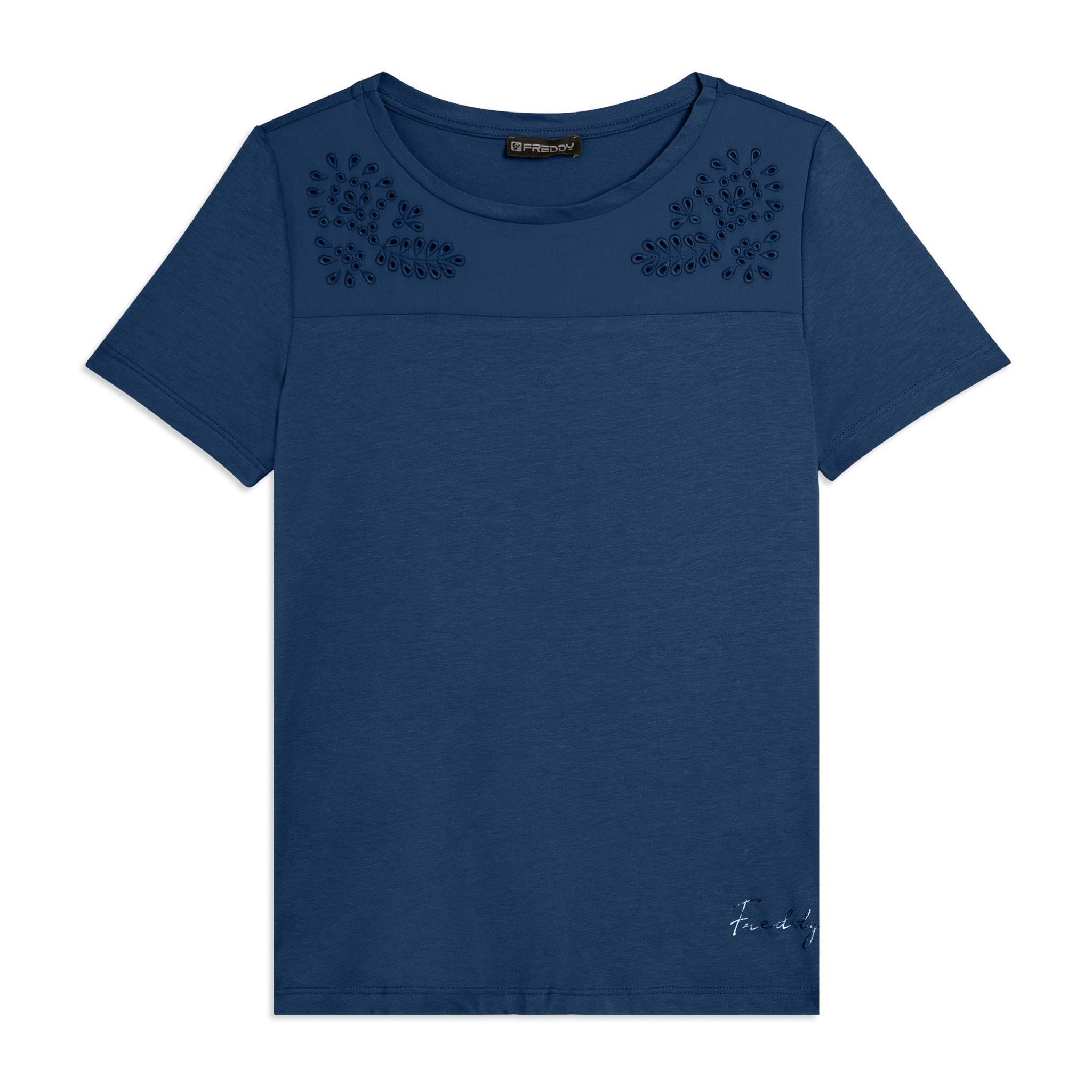 T-shirt in Jersey con Ricami Floreali