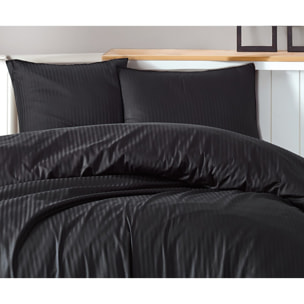 Parure housse de couette et taie(s) oreiller 100% Satin de Coton rayé