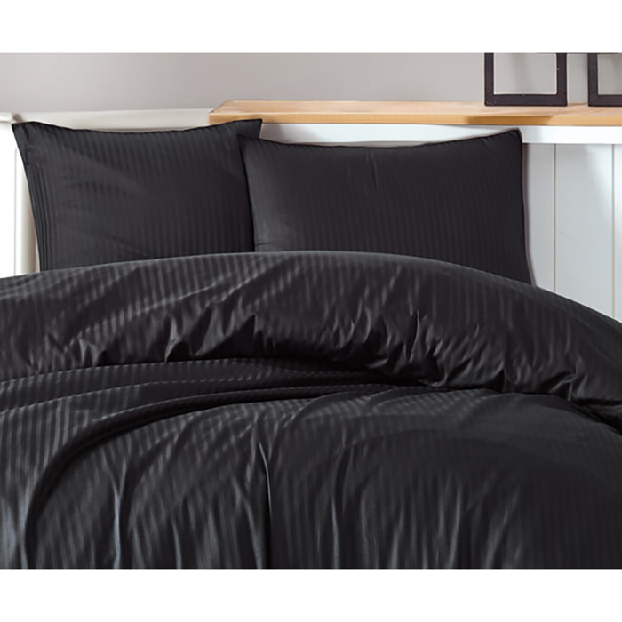 Parure housse de couette et taie(s) oreiller 100% Satin de Coton rayé