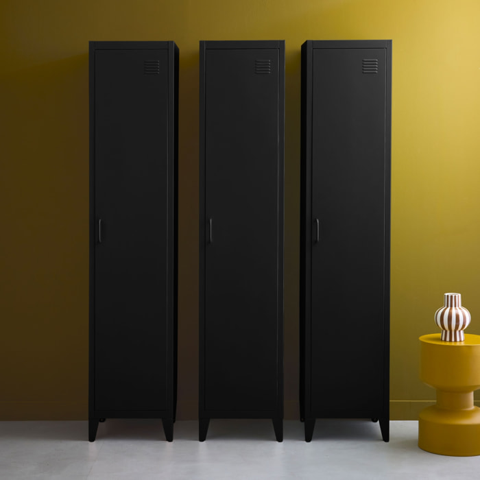 Armoire chambre en acier noir. 4 espaces de rangement. casier. L 180 x l 38 x H 38cm