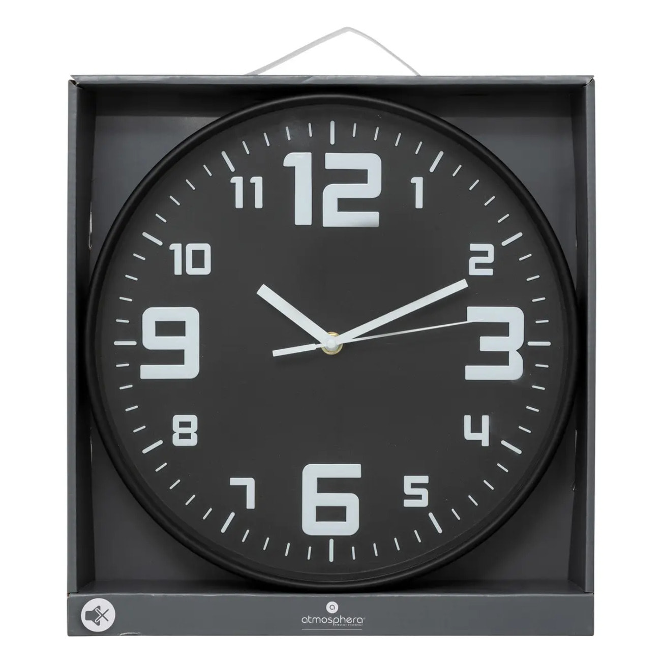 Horloge argent "Silence" noir D30cm