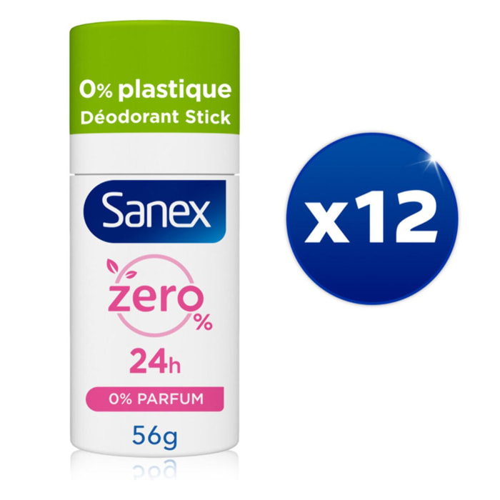 Pack de 12 - Sanex Déodorants solides Zéro 0% parfum - 56g