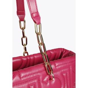 Shopper trapuntata logata in effetto pelle con manico catena mista