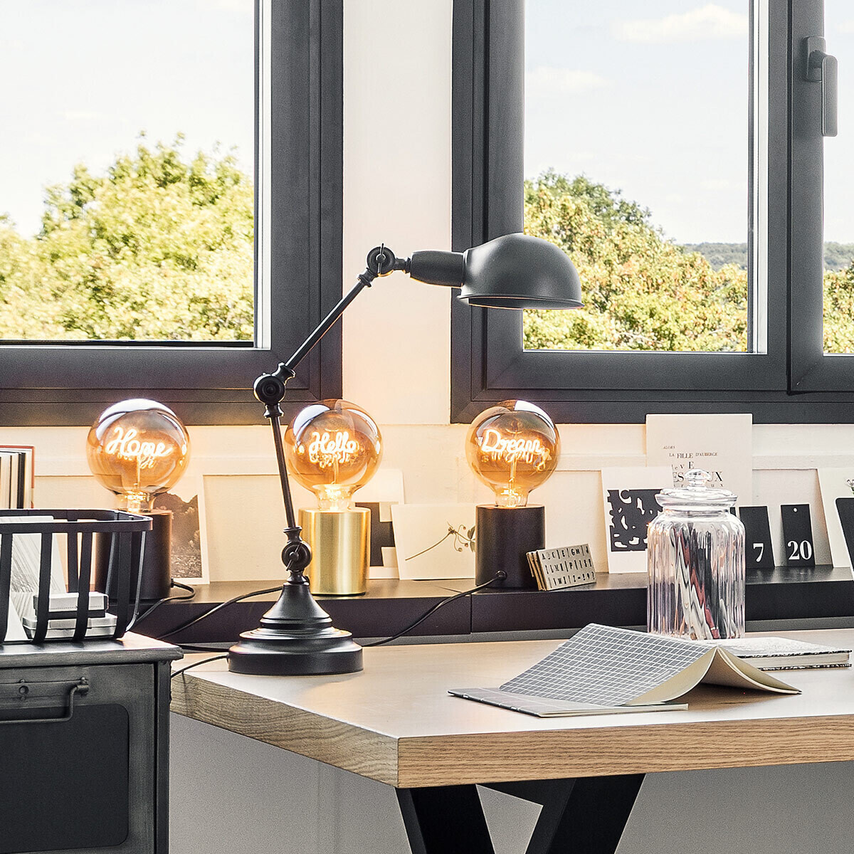 Lampe "Basalt" noire - métal H55 cm