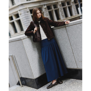 Falda de rayas con canesú ancho y bajo pañuelo