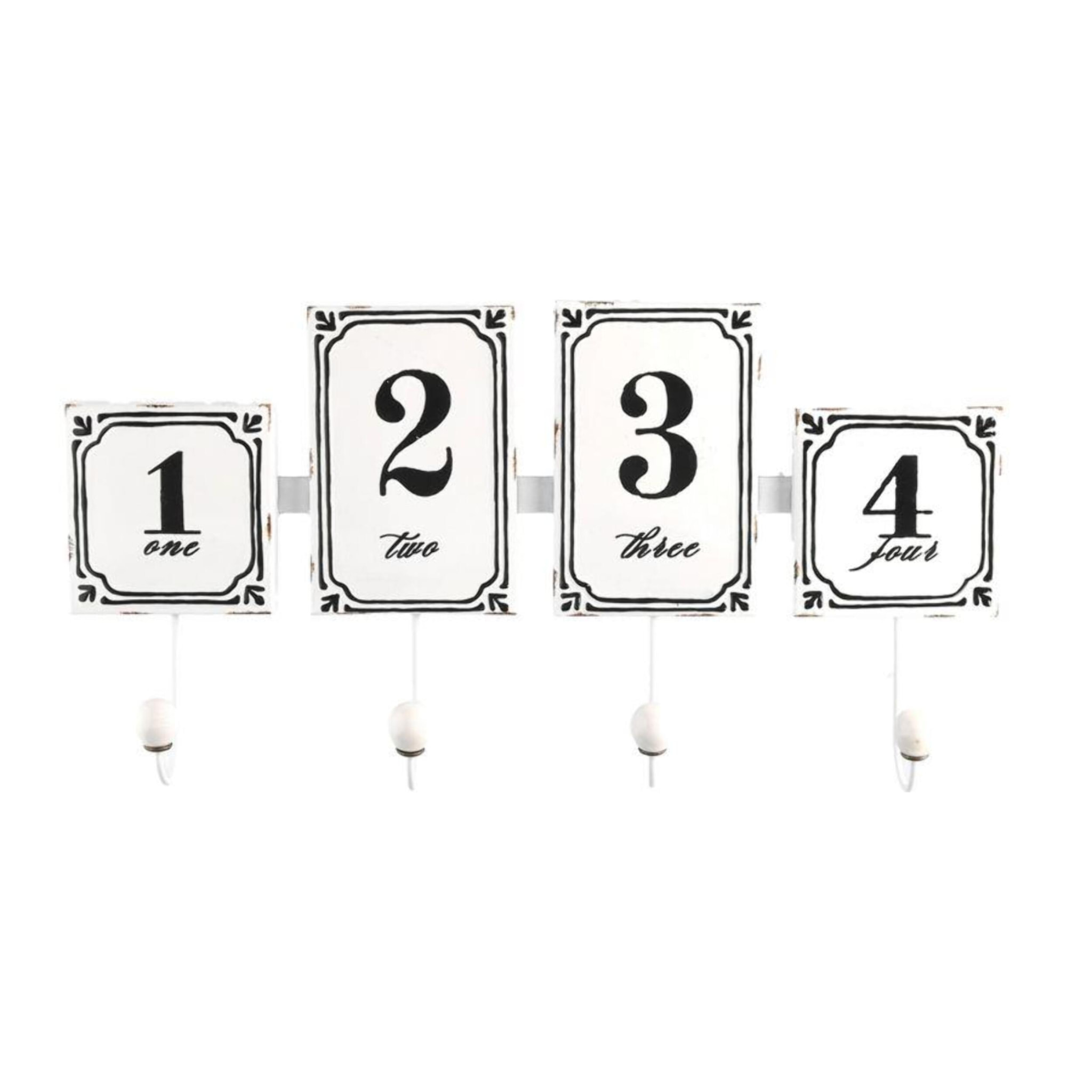 Appendino in metallo da 4 posti bianco con numeri cm46x23x6,5