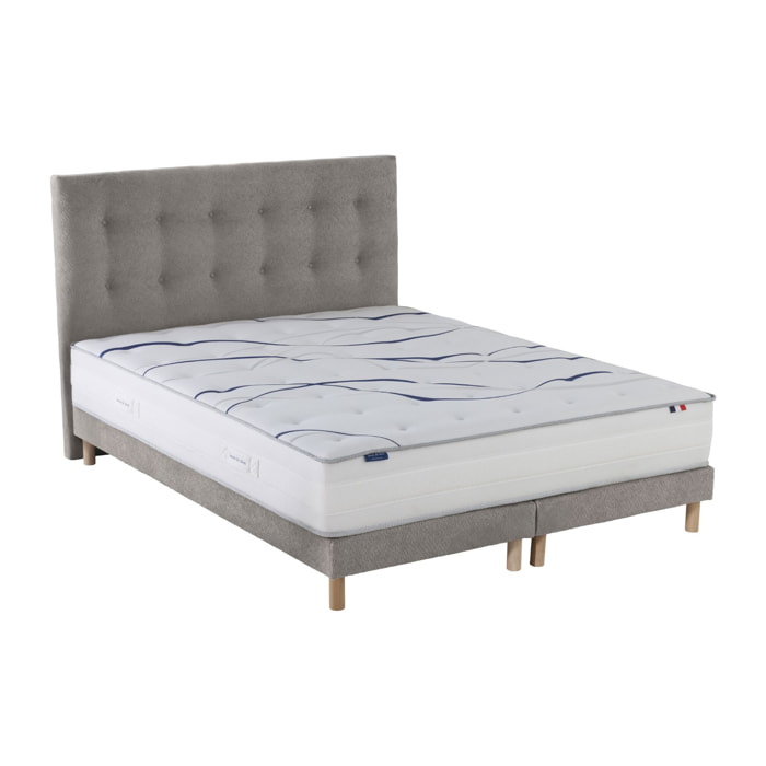 Ensemble matelas mousse HD SERENA + sommier + tête de lit, chenille bouclettes Gris clair