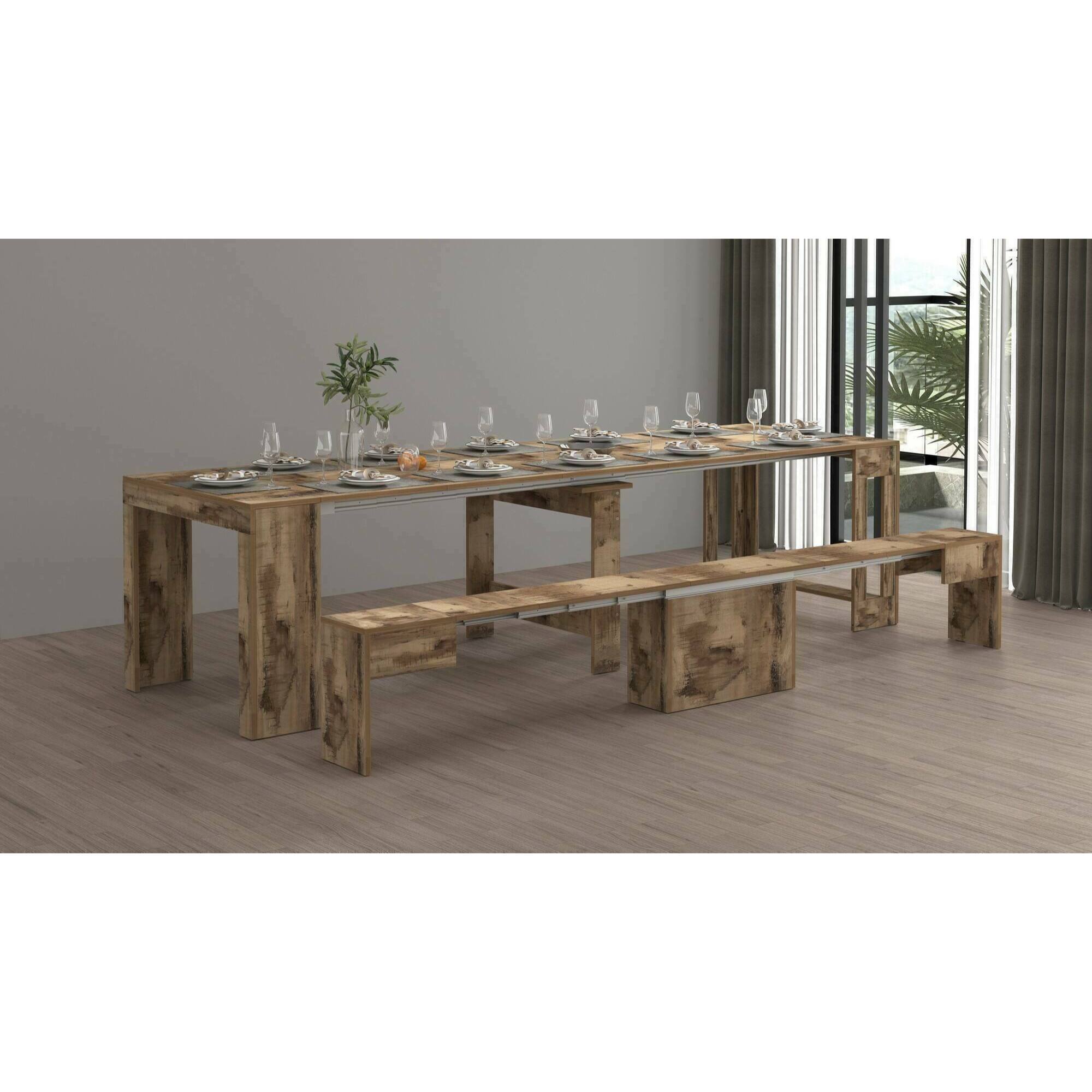 Set tavolo e sedie Dardizzon, Composizione multiuso, Set con consolle e 1 panca allungabili, 100% Made in Italy, 66x25h45 cm, Acero