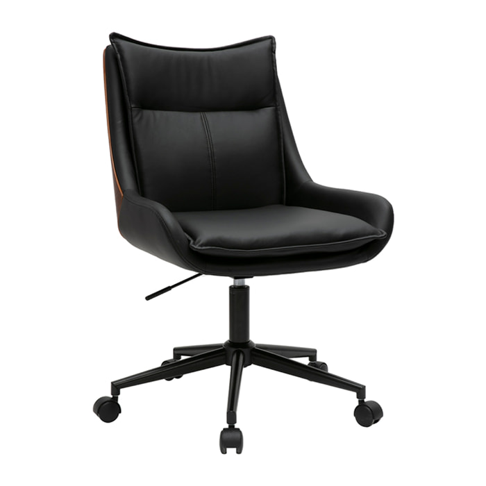 Chaise de bureau à roulettes noire et bois foncé BLAISE