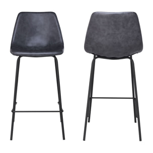 Lot de 2 tabourets de bar vintage LUCIEN gris foncé - Hauteur d'assise 65cm