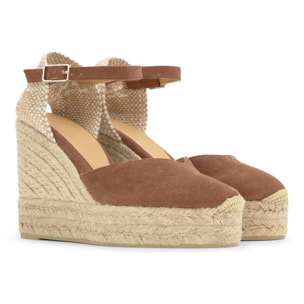 Alpargata de cuña 8 cm en lona de algodón con lazo al tobillo