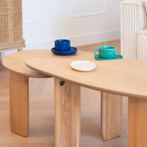 Lot de 2 tables basses organiques en bois, placage chêne - ARIA