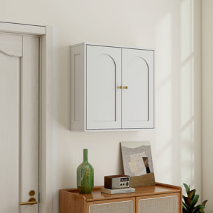 Armario de Baño de Pared Mueble de Baño Colgar con Estantes 2 Puertas con Diseño de Arco Tiradores Dorados 60x20x60 cm Blanco