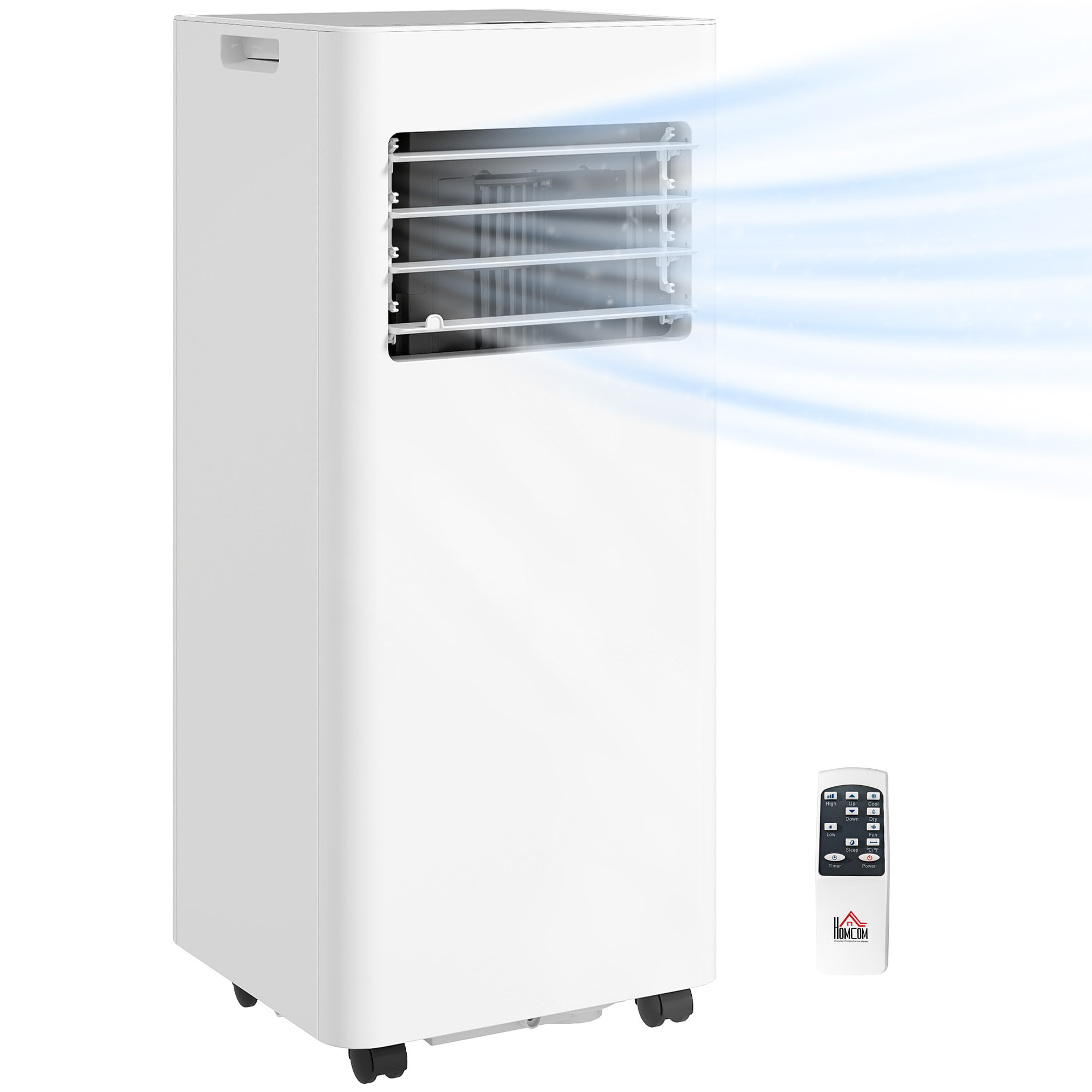 Aire Acondicionado Portátil 3 en 1 9000 BTU Enfriador Ventilador Deshumidificador 24,1 L/Día con Control Remoto Pantalla LED Temporizador 24h 2 Velocidades para Habitación 28m² Blanco