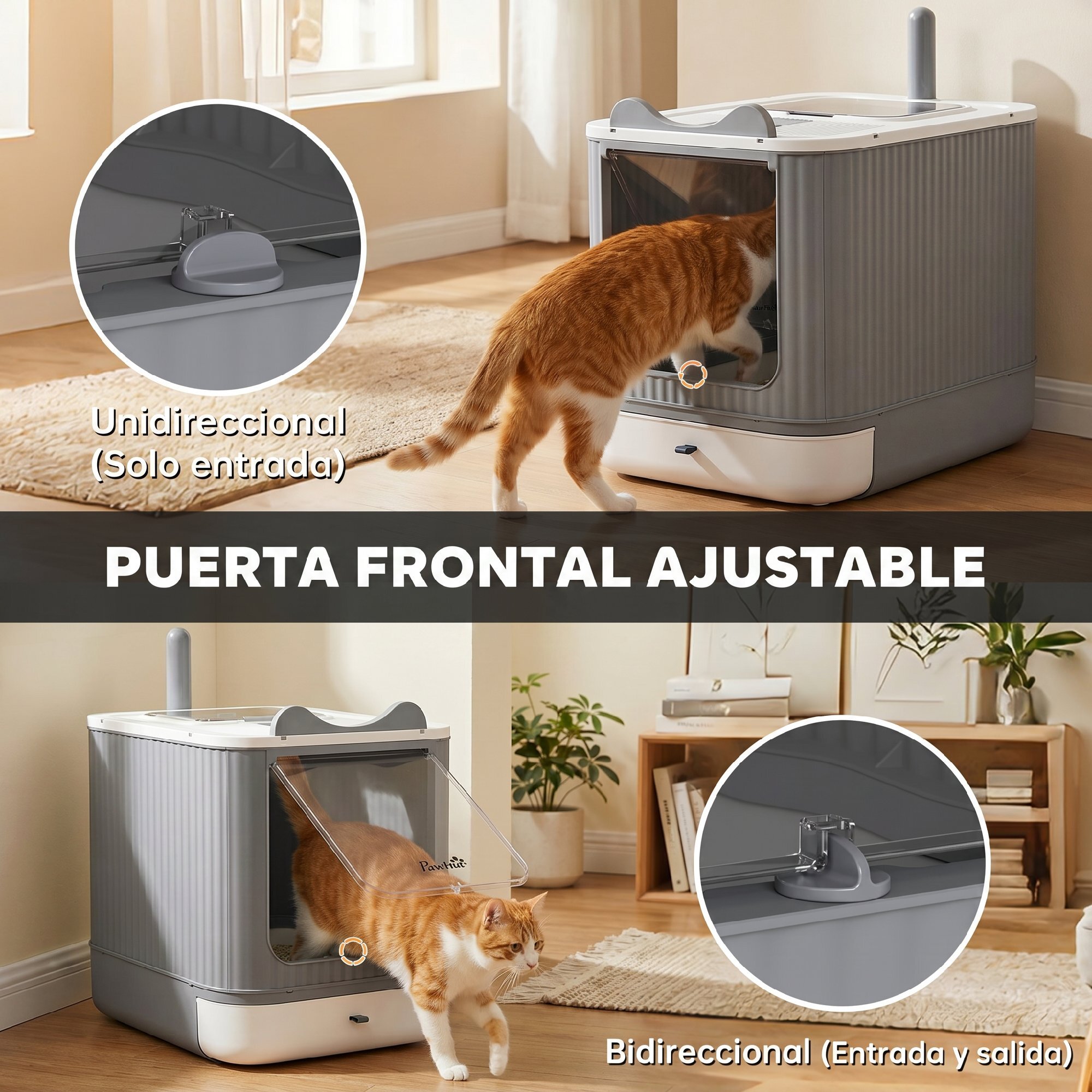 Arenero para Gatos Cubierto M, Caja de Arena para Gatos Medianos, Arenero con Tapa Abatible, Entrada Frontal, Salida Superior, Pala, Bolsas Desodorantes, Fácil de Limpiar, Antifugas, Blanco