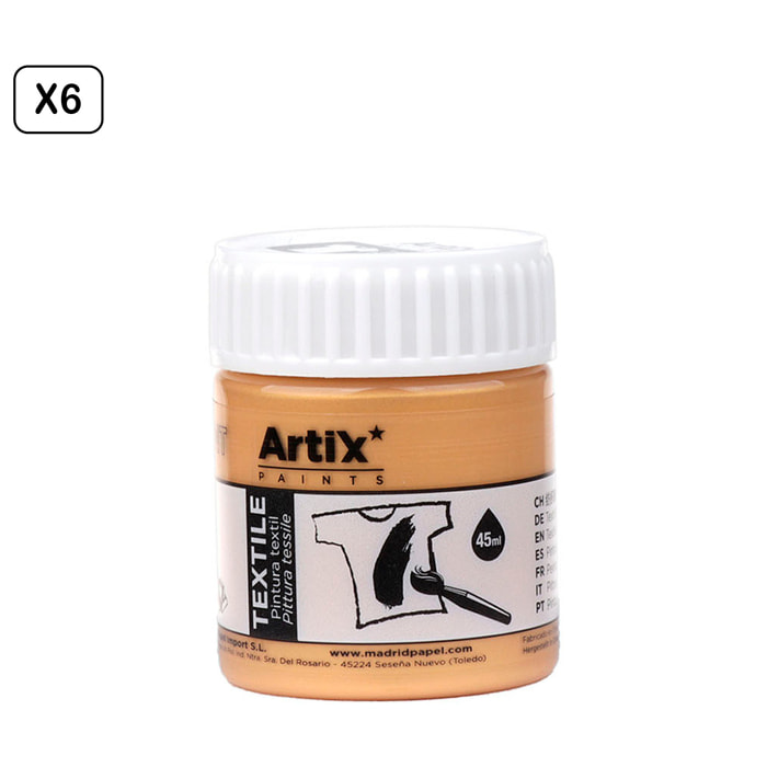 Pack 6 Uds. PITTURA TESSILE ORO METALLIZZATO 45 ml