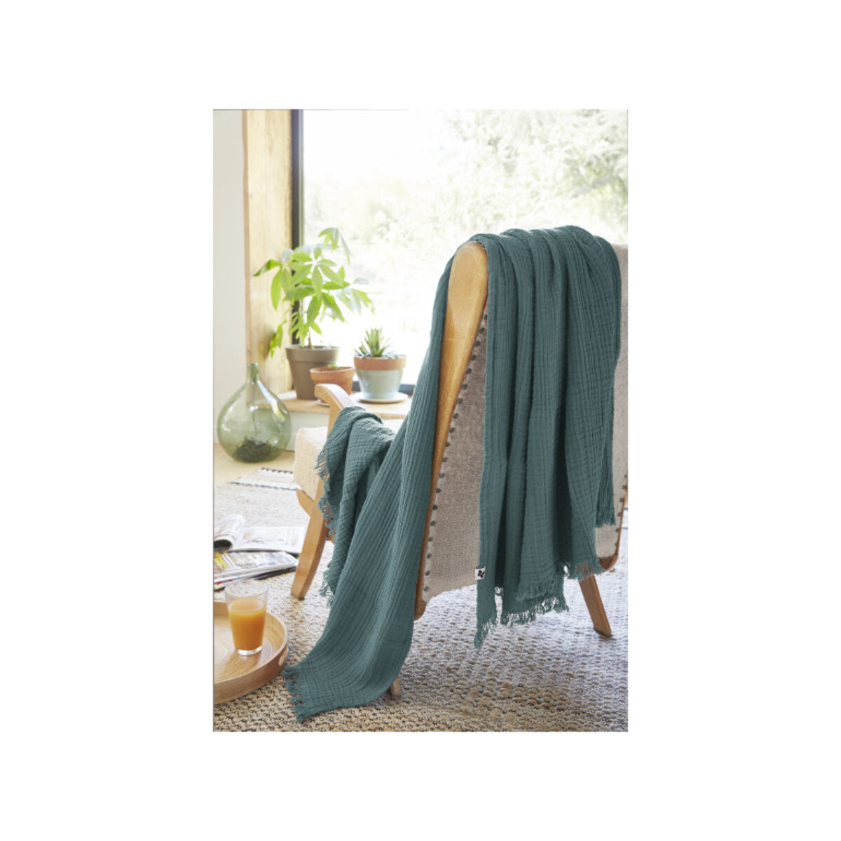 Plaid 180x220 cm en gaze de coton avec franges - GAIA