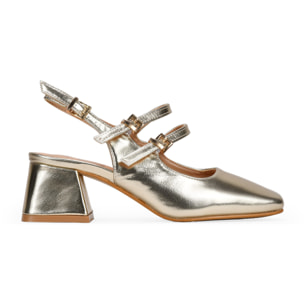 Zapatos Mary Jane dorados destalonados con doble tira y tacón