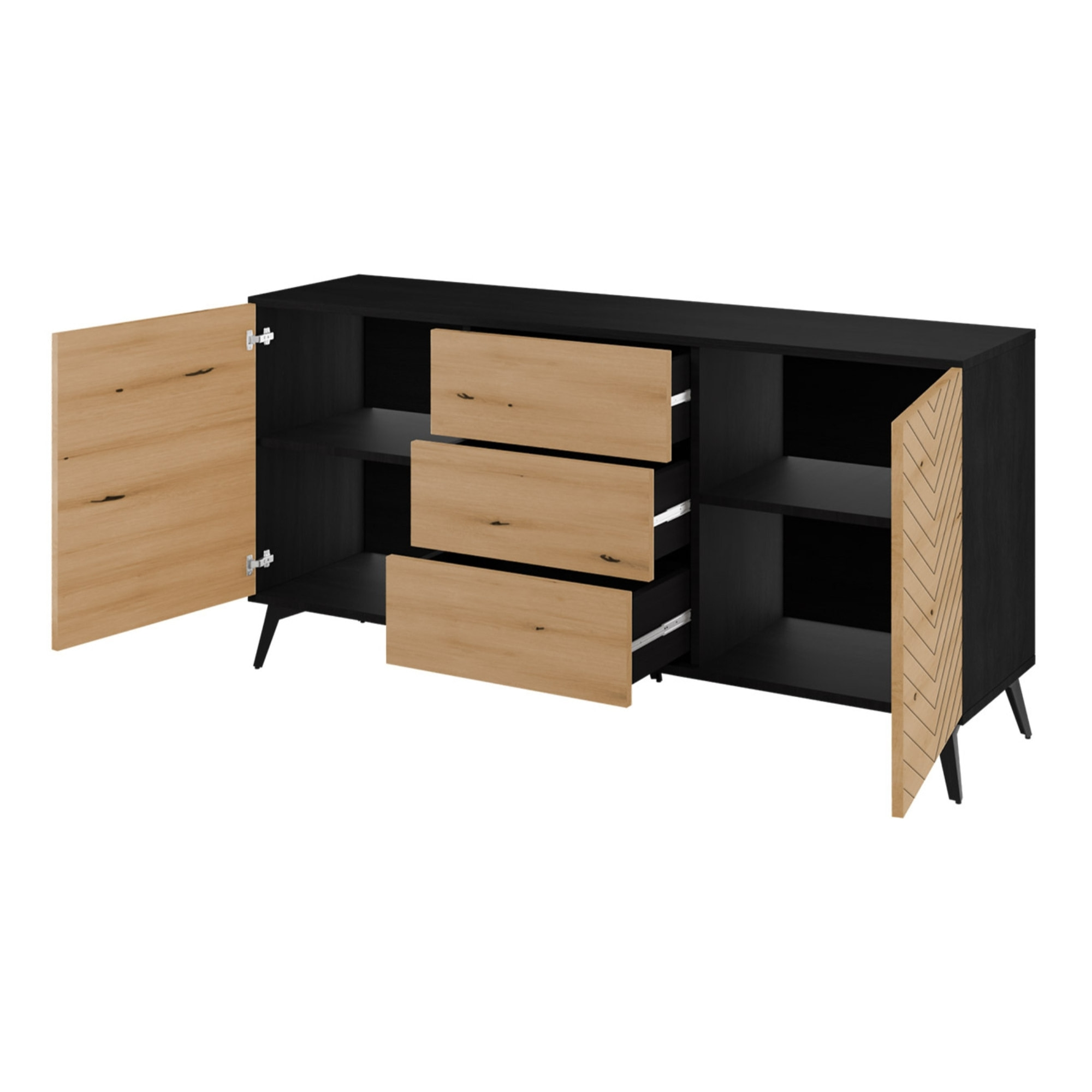 Peter - buffet bas - bois et noir - 154 cm - style industriel - Noir / Bois