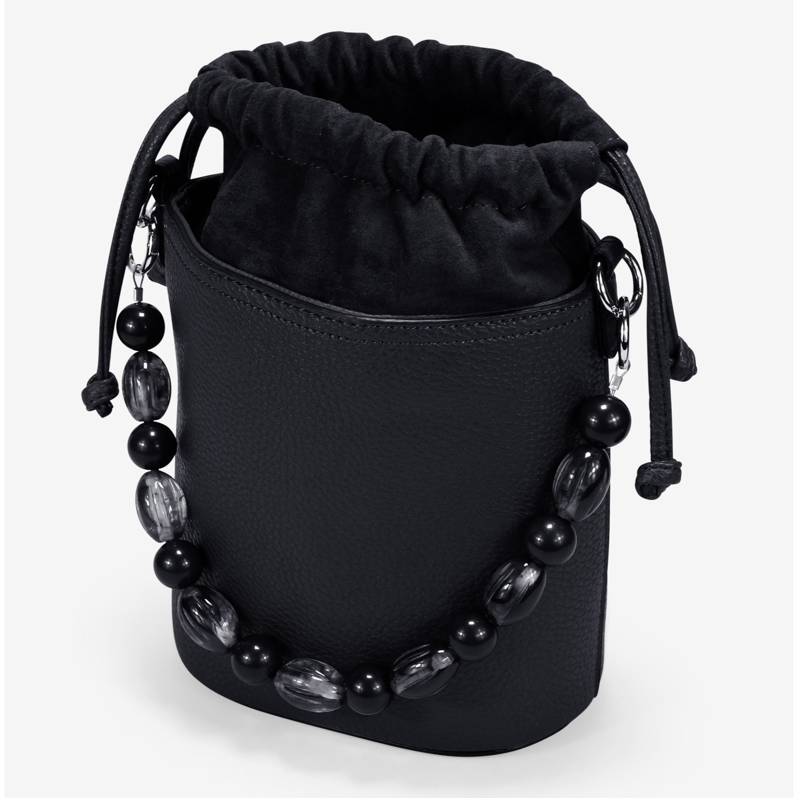 Bolso de mano negro con asa de piedras