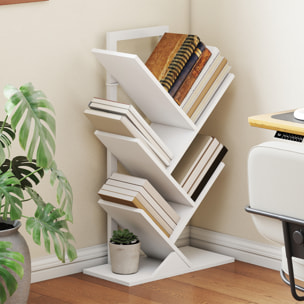 Librería en Forma de Árbol de 5 Niveles, Estantería de Libros con 5 Estantes, Estructura de Acero, para CD, DVD, Álbumes, Sala de Estar, Oficina, Estudio, Dormitorio, 50x24x82 cm, Blanco