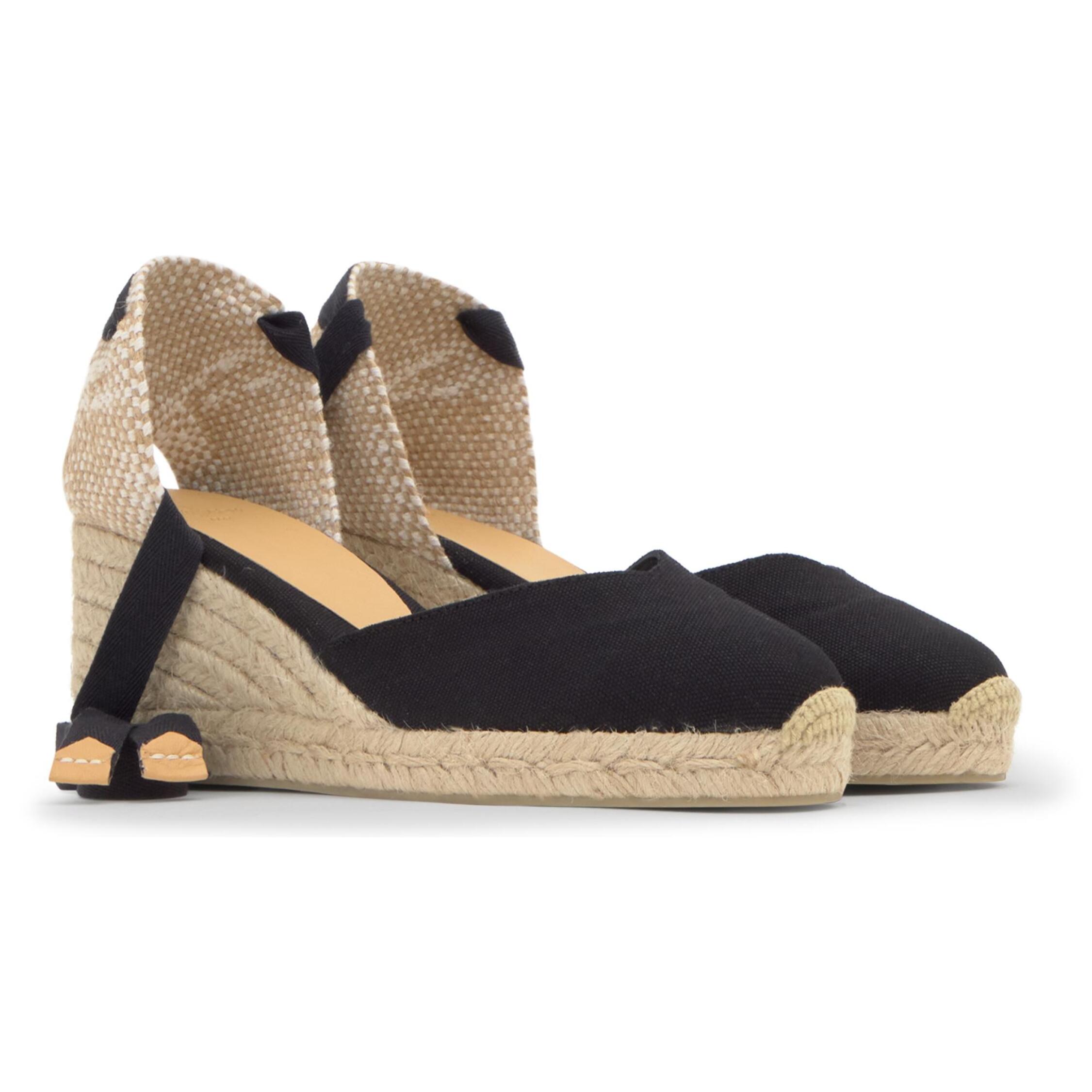 Alpargata plana en lona de algodón con pala en v y lazo al tobillo