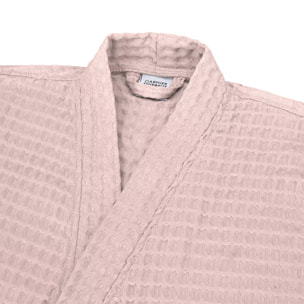 Peignoir femme pur coton 240 g/m² nid d'abeille rose Detente rose poudre