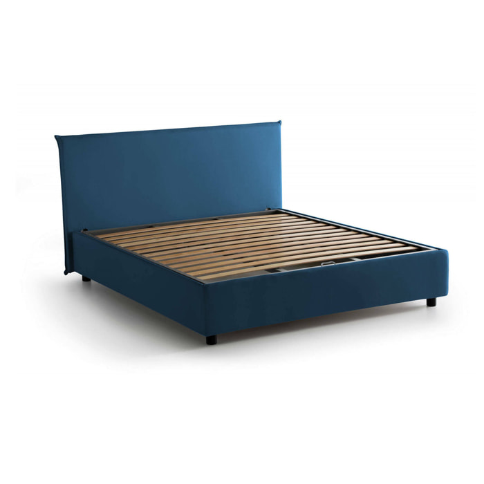 Letto matrimoniale Bonella, Letto contenitore con rivestimento in tessuto, 100% Made in Italy, Apertura frontale, adatto per materasso Cm 160x200, Blu