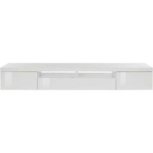 Mobile porta TV Dconsigl, Credenza bassa da soggiorno a 3 ante, Base porta TV, 240x40h35 cm, Bianco lucido