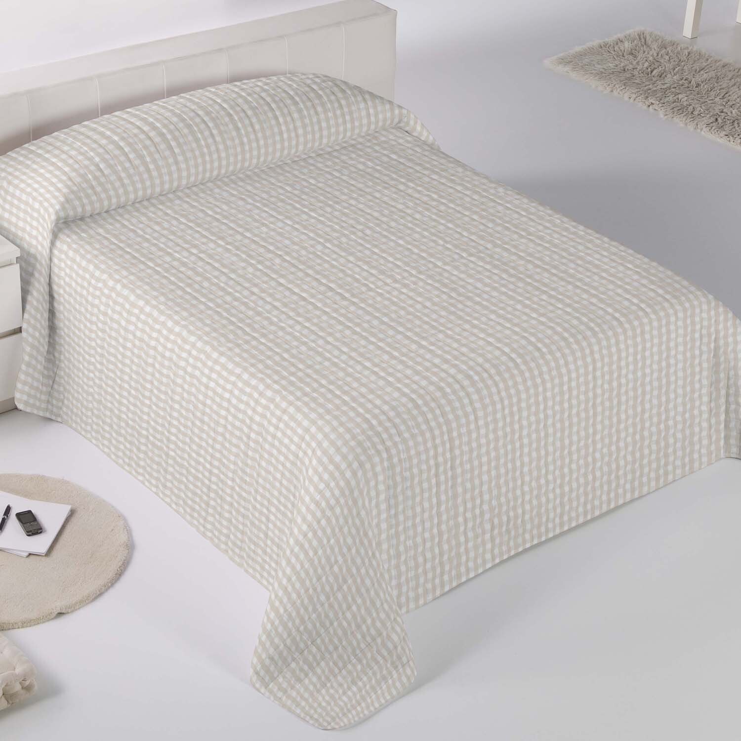 Icehome - Colcha Bouti Estampada - Reversible - 100% Poliéster - Microfibra - 70 gr/m² - Oxford Beig