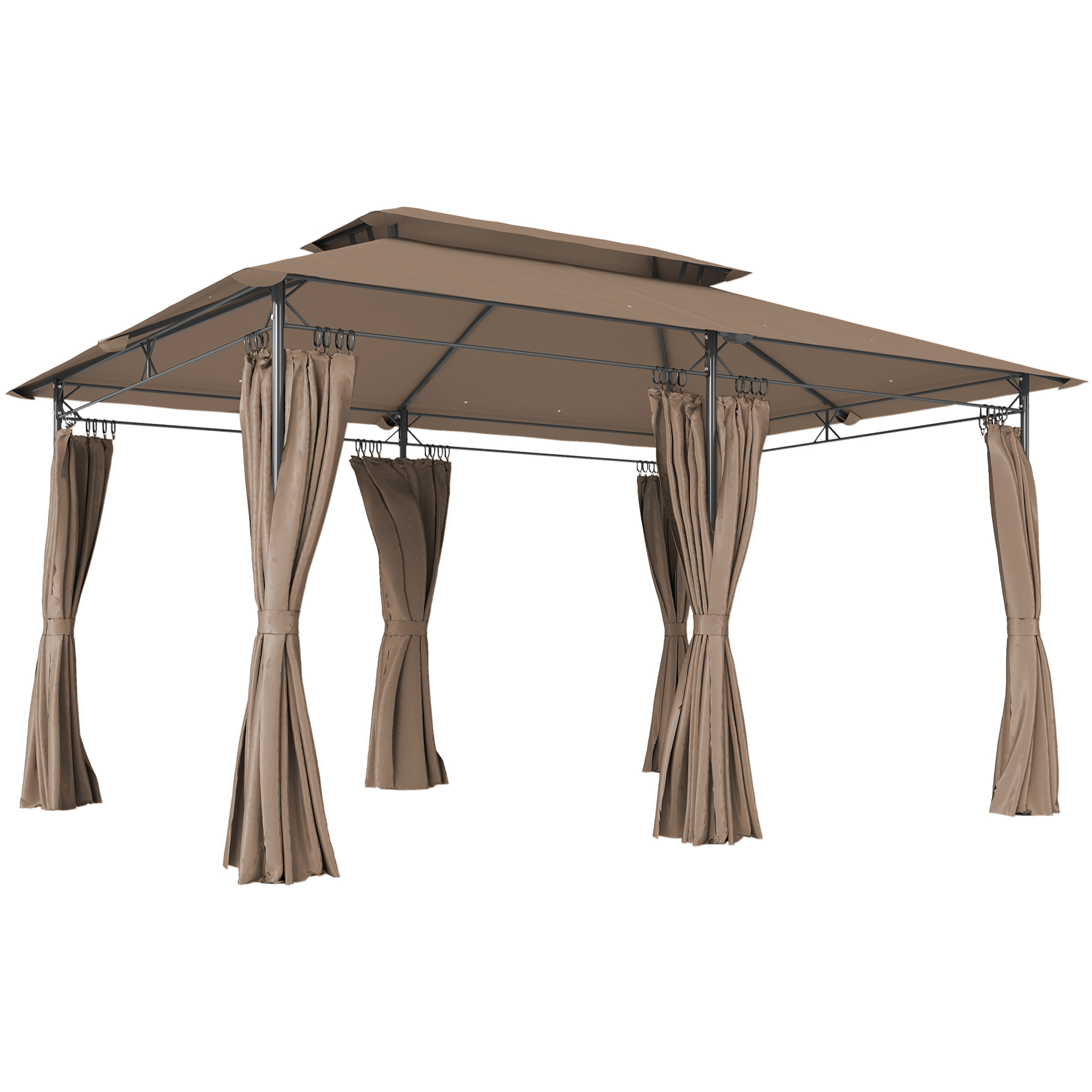 Tonnelle barnum 3 x 4 m 6 rideaux amovibles double toit métal époxy polyester kaki