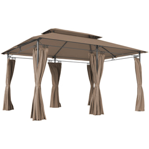 Tonnelle barnum 3 x 4 m 6 rideaux amovibles double toit métal époxy polyester kaki