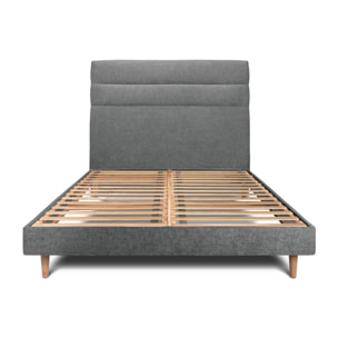 Lit avec tête de lit bandes horizontales tissu et sommier kit Ep14