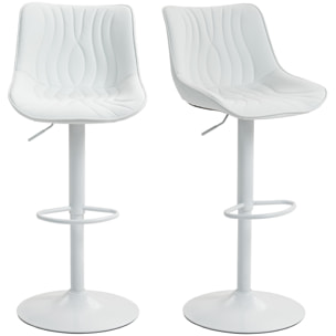 Juego de 2 Taburetes de Bar Taburetes Altos de Cocina Giratorios con Altura Ajustable 92-110 cm Respaldo Asiento de Piel Sintética Marco de Acero y Reposapiés para Comedor Mostrador Blanco