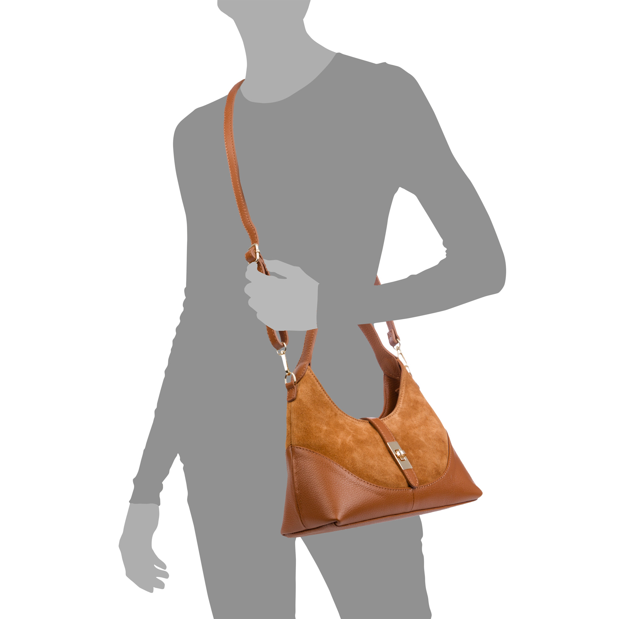 Belgioioso Bolso de hombro Mujer. Piel auténtica Gamuza con base y asas Dollaro.