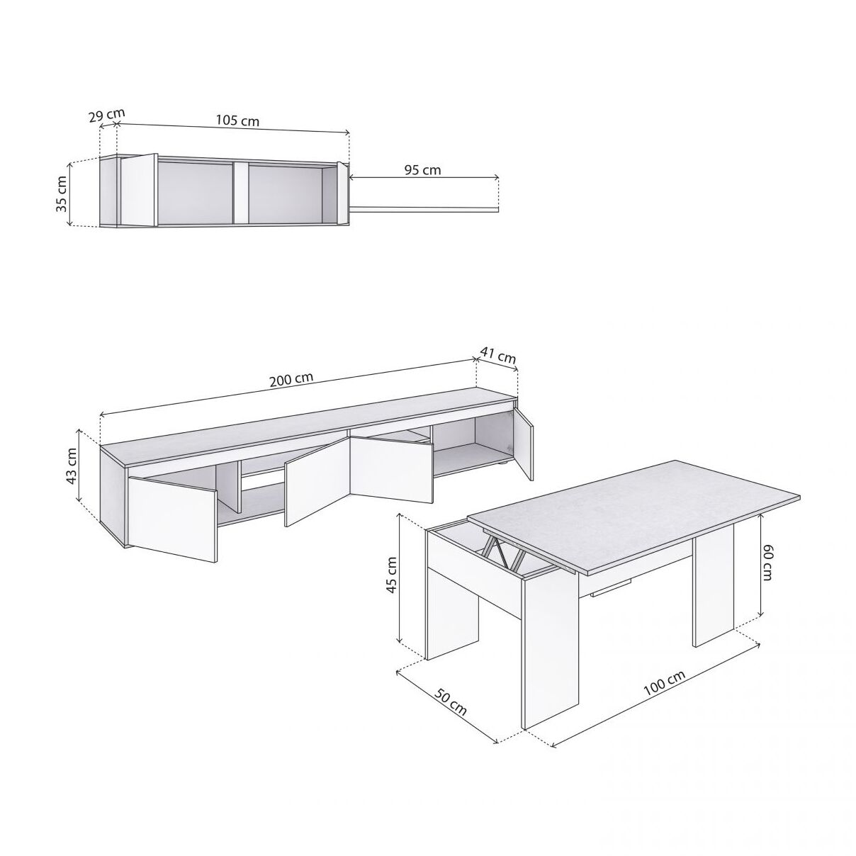 Pack salón con mesa de centro Arlet Plus V2 Blanco Artik (Blanco Mate) - Gris Cemento