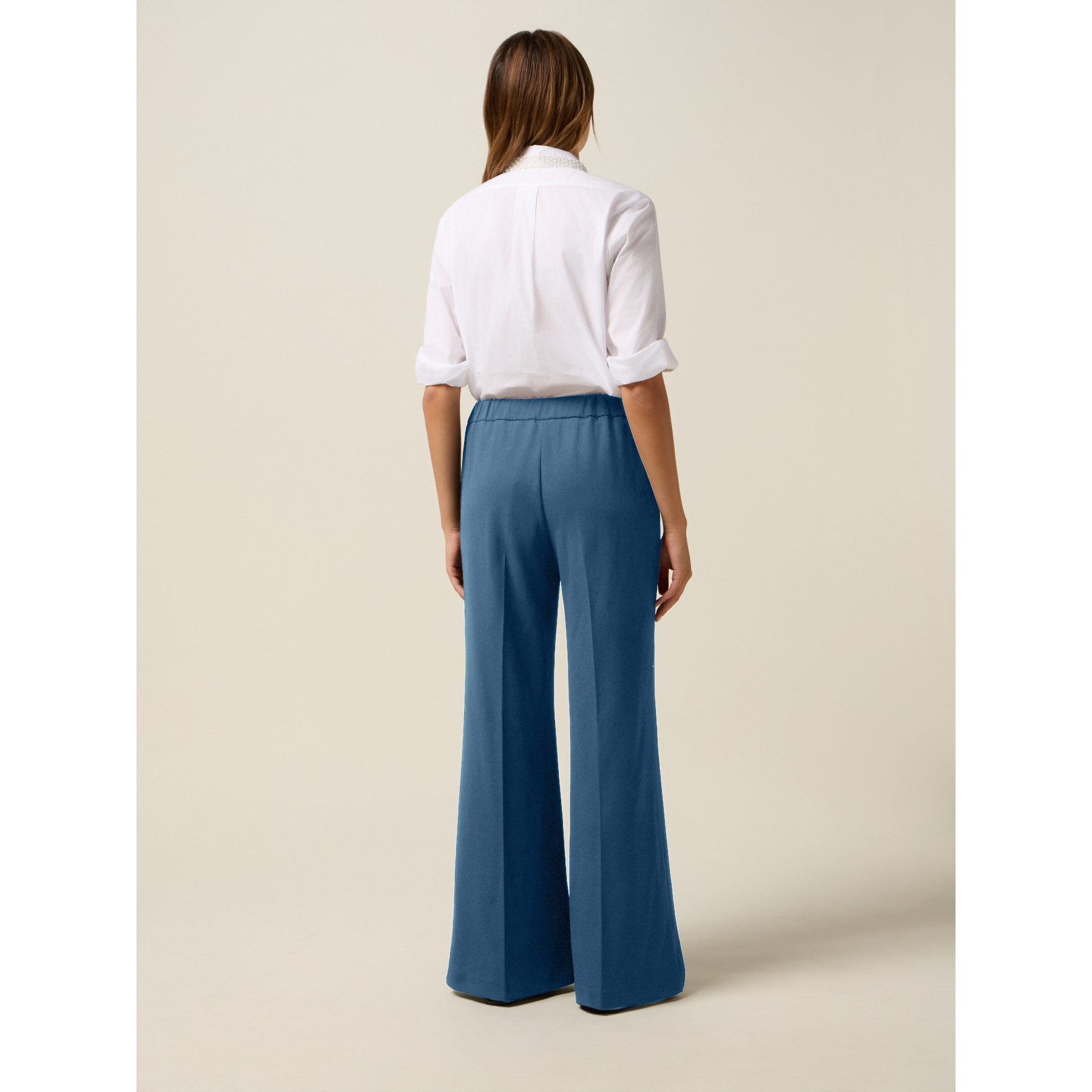 Oltre - Pantaloni palazzo in tessuto crêpe - Azzurro