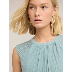 Motivi - Vestito lungo plissé in jersey lurex - Azzurro