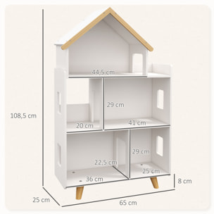 Estantería para Juguetes para Niños Organizador Infantil de 3 Niveles con 1 Techo Carga 50 kg para Sala de Juegos Habitación Guardería 65x25x108,5 cm Blanco