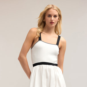 Motivi - Vestito bimaterico con gonna a ruota - Bianco