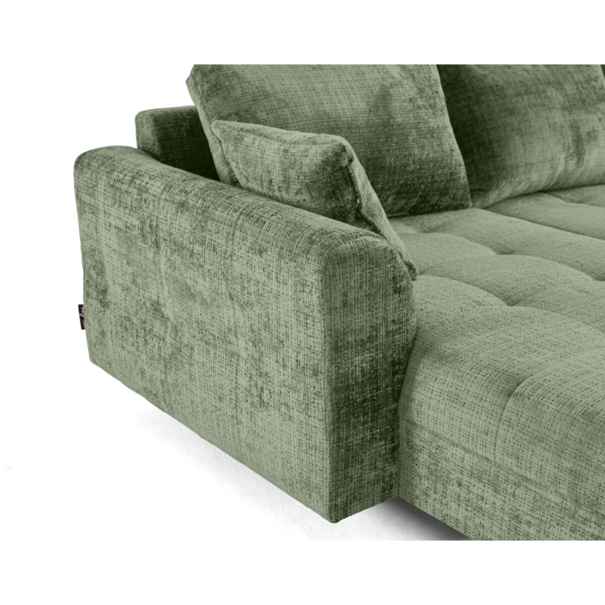 Rune - canapé panoramique d'angle droit 7 places en velours texturé - Vert sauge