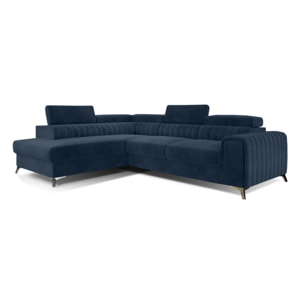 Talisay - canapé d'angle gauche - 5 places - convertible avec coffre - en velours - Bleu marine