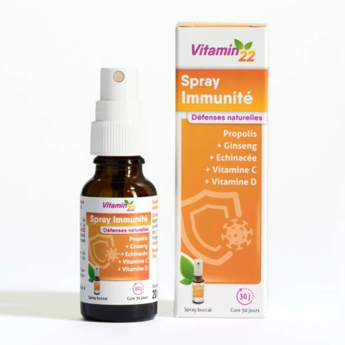 VITAMIN'22 - Spray Immunité - Complément alimentaire à base de Propolis, Ginseng, Échinacée, Vitamines C & D - Soutien de l'immunité - Cure 30 jours