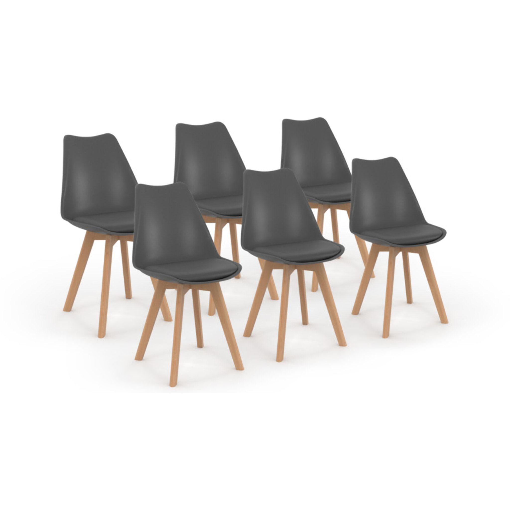 Chaises Nordia gris foncé pieds bois - lot de 6