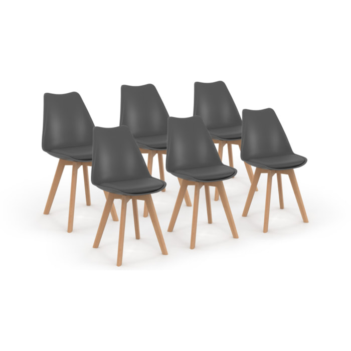 Chaises Nordia gris foncé pieds bois - lot de 6