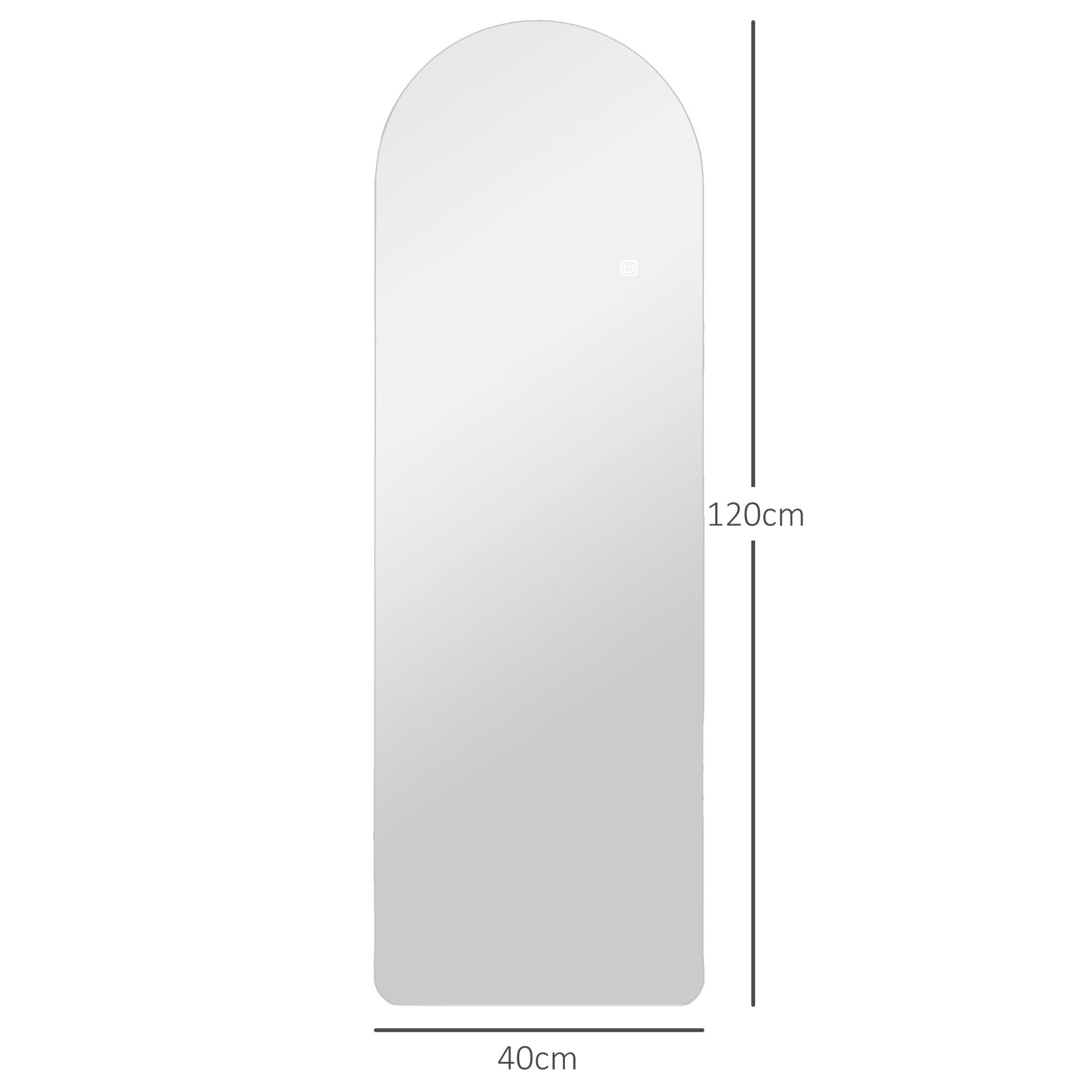 Miroir mural LED arqué pleine longueur dim. 40L x 120H cm - miroir LED réglable tactile - verre trempé